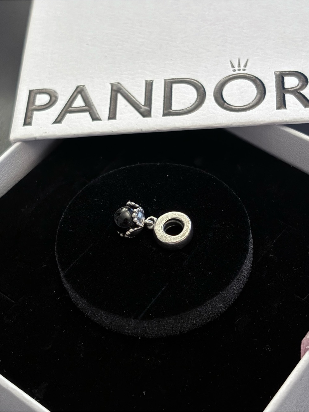 Pandora Black Murano Glass Dangle Charm with Sterling Silver Accents